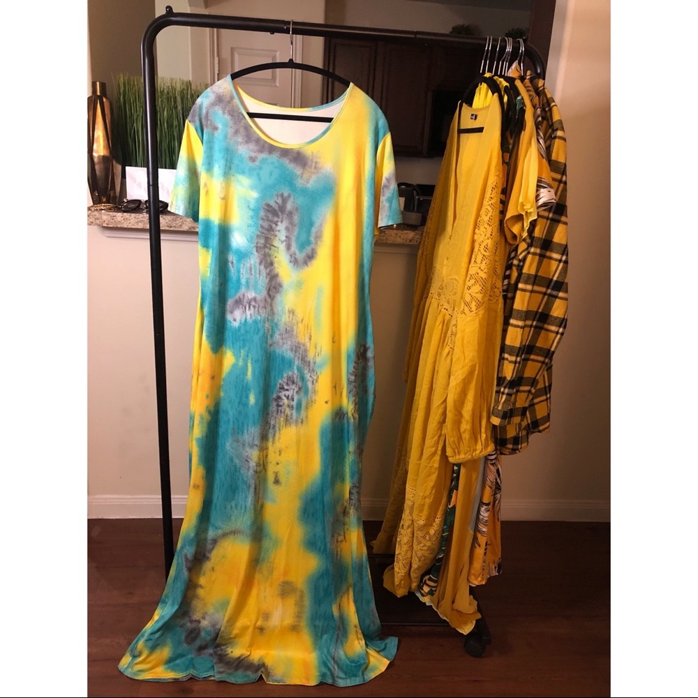 Blue & Yellow Tye Dye Maxi Dress